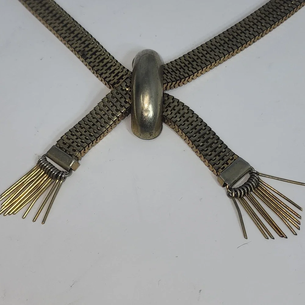 Brookraft Art Deco Necklace Womens Goldtone Mesh‎ Vintage Fringe Tassel